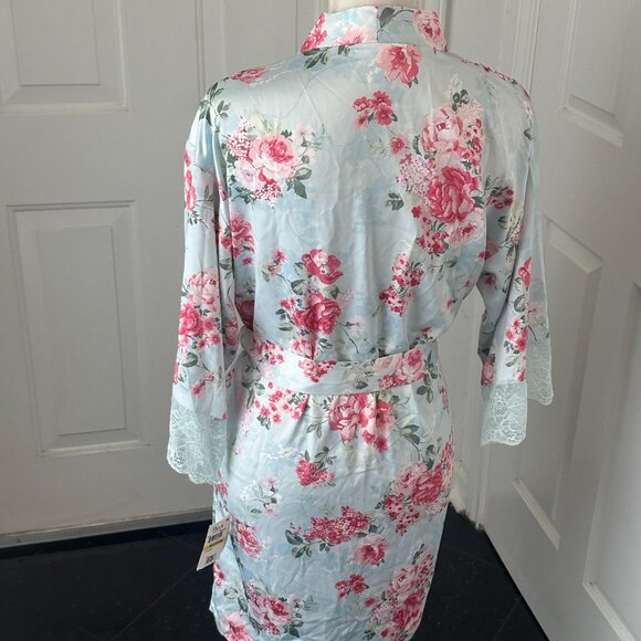 NWT! Luxe Flora by Flora Nikrooz Satiny Floral Peony Wrap Robe – Medium - Divine - Picture 5 of 9